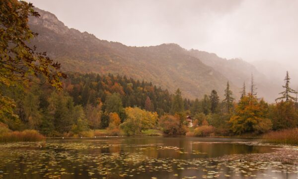 Lago di Cei in veste autunnale e brumoso.Trentino